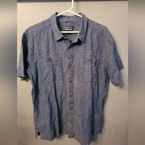 Patagonia Large Blue Men's Shirt Cabincore Casual Gorpcore Hemp And Cotton